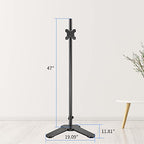 Single Tall Monitor Mount, Extra Long Computer Stand with 47 inch Pole, Floor Computer Stand, Free-Standing Monitor Desk Mount Support 13 to 27 inch Screen,22lbs