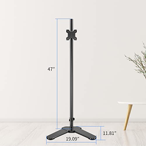 Single Tall Monitor Mount, Extra Long Computer Stand with 47 inch Pole, Floor Computer Stand, Free-Standing Monitor Desk Mount Support 13 to 27 inch Screen,22lbs