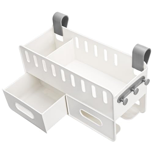 yarlung 2 Pack Bedside Organizer Hanging Caddy, Bunk Bed Shelf Plastic Storage Basket with Hooks for Bed Rail, Tissues, Remote Holder, Dorm, Bathroom, 2 Colors