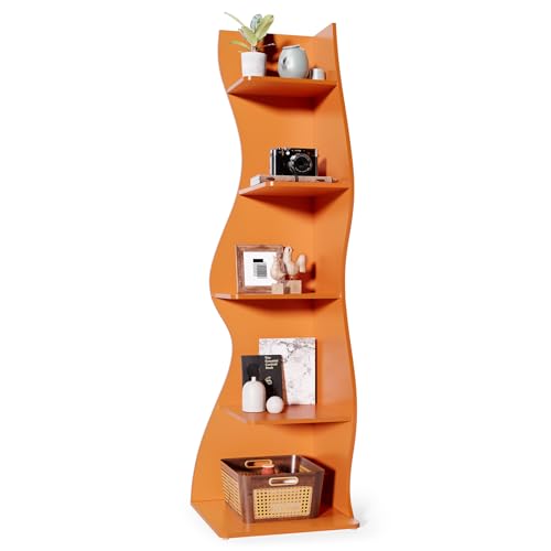 LITTLE TREE Small Corner Shelf, Modern 5-Tier Wall Corner Bookshelf, Stylish Bookcase Storage Rack for Small Space, Living Room, Bedroom - color: Orange, size: 1 Pack
