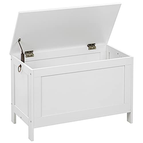 HOOBRO Toy Box, Retro Wooden Look Storage Chest with Safety Hinge, Entryway Storage Bench Supports 220 lb, 29.9 x 15.7 x 18.9 Inches Toy Chest Organizer, Easy Assembly (White) WT75CW01G1 - color: White, size: 29.9x15.7x18.9 Inch
