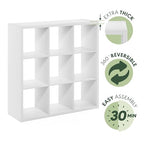 Furinno Cubicle Book Shelf, 9-Cube Bookshelf, Extra Thick Frame Reversible Tall Wide Bookcase with Open Back, 14.6 x 44 x 44, for Living Room, Bedroom, Home Office, Plain White - color: Plain White, size: 9-Cube
