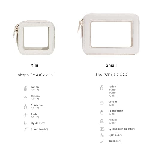 Aveniee Clear Makeup Bag Set (2-Piece Mini & Midi) - Travel Toiletry Organizer for Women, Waterproof Cosmetic Pouch & Car Accessory for Travel Size Toiletries, White - color: Off-White, style: Compact Duo