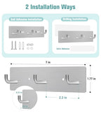 RELBRO Key Holder Wall Mount, Small Metal Self Adhesive Key Rack with 3 Hooks, 2 Installation Options, Silver - color: Silver
