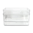 Isaac Jacobs 2-Pack Large Clear Storage Bins (11.5” L x 14” W x 5.5” H) w/Cutout Handles, Plastic Organizer for Home, Office, Kitchen, Fridge/Freezer, Bathroom, BPA Free, Food Safe (Large) - size: Large