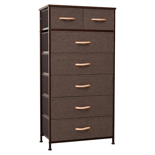 Crestlive Products Vertical Dresser Storage Tower - Sturdy Steel Frame, Wood Top, Easy Pull Fabric Bins, Wood Handles - Organizer Unit for Bedroom, Entryway, Closets - 7 Drawers (Brown) - color: Brown, style: 7 Drawers
