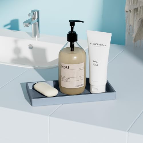 Vanity and Bathroom Tray, 7.7" ABS Countertop Organizer,Waterproof Vanity Tray for Toilet Tank,Perfume,Soap,Keys,Bathroom Accessories,Kitchen and Bath Trays,Non Slip Small Trays,Gray - color: Gray, size: 7.7" x 4" x 0.7"