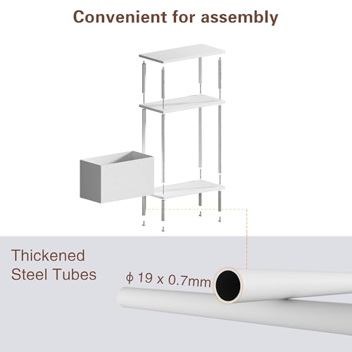 Narrow Side Table with Fabric Basket, End Table for Small Spaces, Slim Nightstand with 3-Tier Storage Shelf, Sofa Beside Table, for Living Room, Bed Room, Natrual White - color: Natrual White