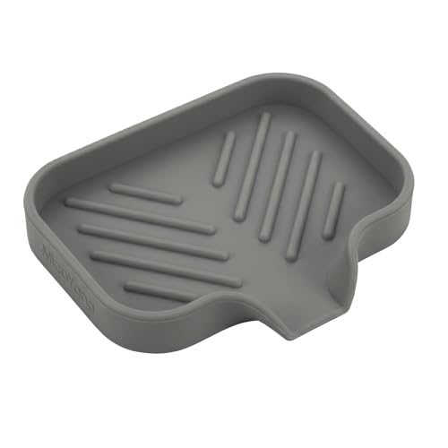 MicoYang Silicone Bathroom Soap Dishes with Drain Spout-Bathroom and Kitchen Sink Organizer,Sponge Holder,Dish Soap Tray,Perfect for Dispenser,Scrubber,Bottle,Cup on Sink or Counter-Grey 4.9"×3.2" - color: Grey, size: S(4.9"×3.2")
