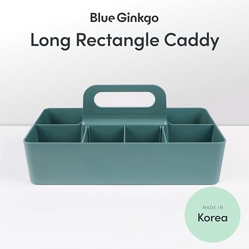 BLUE GINKGO Stackable Organizer Caddy – Korean-Made Portable Tote for Bathroom, Office, Crafts, or School Supplies (Long Rectangle, Green) - color: GREEN, size: Long Rectangle