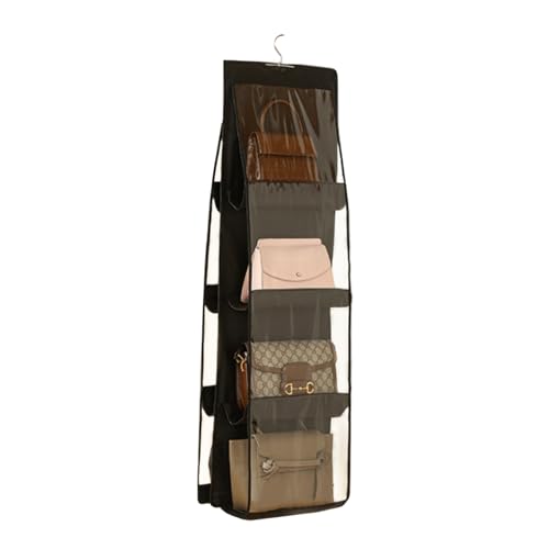HAN SHENG 8 Pockets Clear Handbag & Purse Organizer Hanging Bag Storage - Space Saving Hanging Shelf for Closet, Wardrobe, Over Door (1 Pack, Black) - color: Black, size: 8 Pockets-1pc