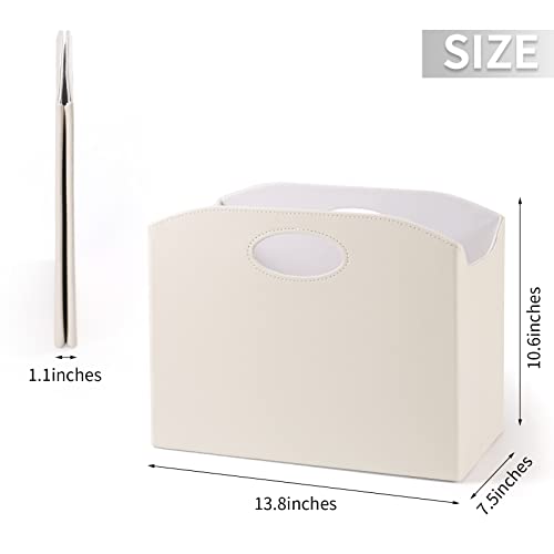 EZDeco Magazine Holder Foldable Magazine Rack Floor PU Leather File Holder Newspaper Book Storage Magazine Basket Document File Folder Organizer for Office Home (Off-White) - color: Off-White