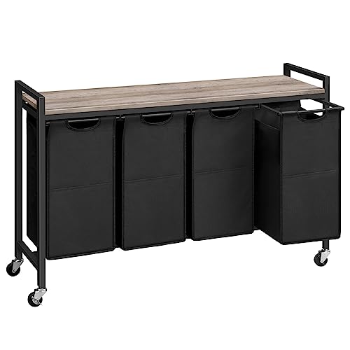HOOBRO Laundry Sorter 4 Sections, Laundry Hamper with Wheels, 4 × 10.5 Gal (39.8L), Rolling Laundry Basket, Pull-Out and Removable Oxford Fabric Bags, Greige and Black BG04XY01 - color: Greige + Black