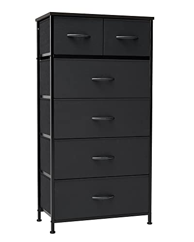 Crestlive Products Vertical Dresser Storage Tower - Sturdy Steel Frame, Wood Top, Easy Pull Fabric Bins - Organizer Unit for Bedroom, Entryway, Closets - 6 Drawers (Black) - color: Black, style: 6 Drawers
