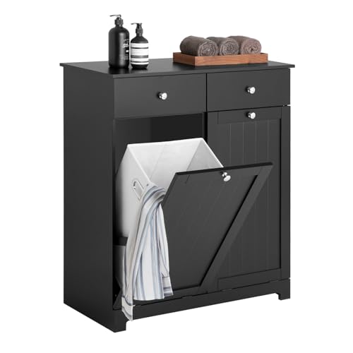 Haotian Tilt-out Bathroom Laundry Cabinet Hidden Hamper Organizer with Double Baskets and Drawers Storing Unit Storage Chest Cupboard, Black BZR33-SCH - color: Black, size: 2 Baskets