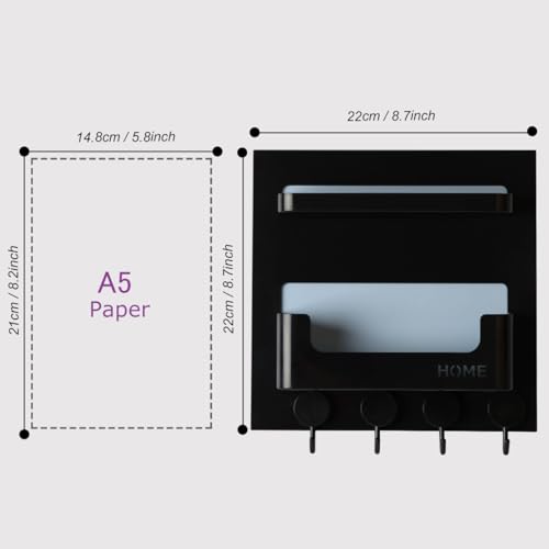 Updated Bedside Shelf Wall Mount Phone Holder Organizer Stick On Adhesive Damage Free Hanging Strips 4 Hooks Teenager Dorm Room Essentials Decoration Gasses Remotes Keys Snacks (Black) - color: Black