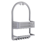 Bath Bliss Molded Shower Caddy | Bathroom Storage | Hangs Over Shower Head | 6 Accessory Hooks | Holds Razors | Washcloths | Accessories | Suction Cup Stability | Grey