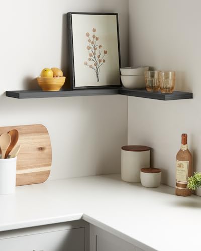 BAYKA Floating Shelves Grey, 22.5 inch Rustic Wood Wall Mounted Shelves for Bathroom, Bedroom, Living Room, Kitchen, Hanging Shelf for Books/Storage/Decor (Gray,Set of 2) - color: D. Grey - Industrial Edge Style, size: 22.5inches