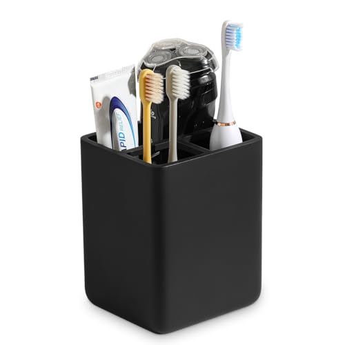 Luxspire Toothbrush Holders, 3 Slots Toothpaste & Toothbrush Holder for Bathroom, Resin Toothbrush Stand, Electric Toothbrush Holder with Drain Hole, Bathroom Organizer Countertop, Matte Black - color: Matte Black, size: 3 Slots