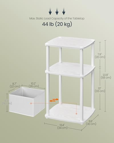 SONGMICS Home Side Table, 3-Tier Nightstand with Storage, End Table with Fabric Basket, for Bedroom, Living Room, Steel Frame, Superfast Toolless Assembly, Modern, Snow White ULET286W01 - color: Snow White, size: 1 pack