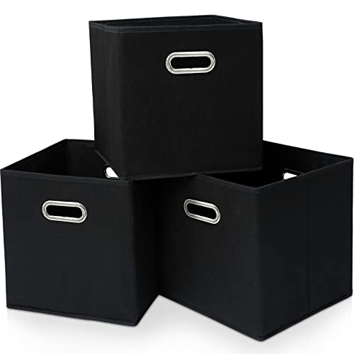 Black Fabric Cubby Storage Bins，13x13x13 Inches ，Cube Organizer Bin Foldable Storage Boxes with Dual Handles Fabric Organizer Box and collapsible Storage basket，Set of 3 ，Black - color: Black, size: 3 Pack