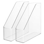 2 Pack Clear Magazine File Holder, PET Magazine Shelf Desk Book Organizer Vertical Binder Storage Case for Home School Office Table Organization Supplies