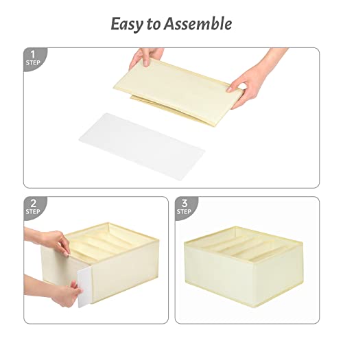 Jeans Drawer Organizers for Clothing, 5 Compartment Wardrobe Storage Box, Washable Clothes Organizer for Folded Clothes, Jeans, Pants, Leggings, t-shirts(Beige) - color: Beige