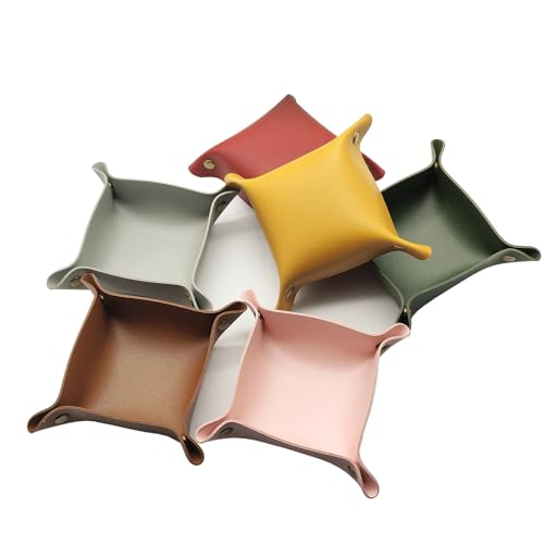 2 Size PU Leather Valet Trays,Square Desk Organizer Catchall Tray Set,Folding Travel Organizer,Jewelry Key Cosmetic Storage Tray for Entryway Dresser Desktop(Brown) - color: Brown