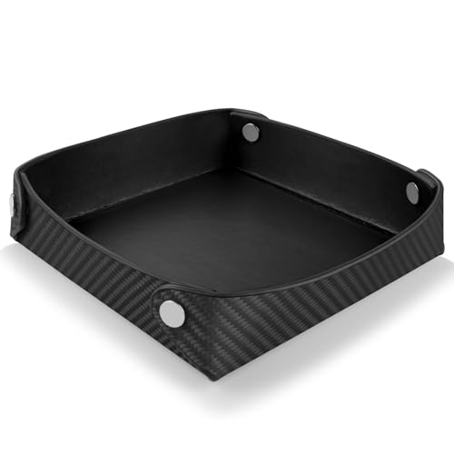 Leather Carbon Fiber Desktop Storage Tray, Decorative Catchall Organizer for Keys, Wallet, Watch, Jewelry, Entryway Table - color: Black