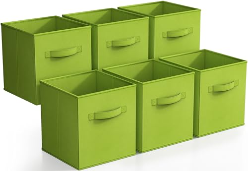 Sorbus Foldable Storage Cubes - 6 Fabric Baskets for Organizing Pantry, Closet, Shelf, Nursery, Playroom, Toy Box, Cubby - 11 Inch Dual Handle Collapsible Closet Organizers and Storage Bins (Green) - color: Green, size: 11 Inch