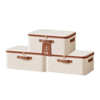 Tuza 3 Pcs Rigid Storage Bins with Zipper Lid, Cotton Linen Fabric Storage Boxes, Foldable Shelves Clothes Storage Cubes with Handles for Wardrobe, Closet(Beige, 15L) - size: M-15L