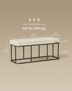 VASAGLE EKHO Collection - Storage Bench for Entryway, Ottoman Bench with Steel Frame, 43.3-Inch Wide, Synthetic Leather, Living Room, Mid-Century Modern, Loads 660 lb, Cream White ULOM085W02 - color: Cream White, style: Steel Frame Bench