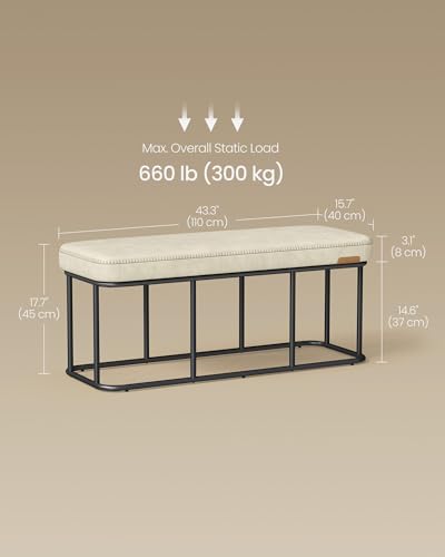 VASAGLE EKHO Collection - Storage Bench for Entryway, Ottoman Bench with Steel Frame, 43.3-Inch Wide, Synthetic Leather, Living Room, Mid-Century Modern, Loads 660 lb, Cream White ULOM085W02 - color: Cream White, style: Steel Frame Bench