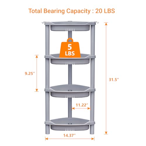 ELYKEN 4 Tier Shower Caddy Organizer Shelf Corner, 14.4 x 11.2 x 31.5 Inches, Rustproof, Plastic Shower Rack Stands for Inside Bathroom, Bathtub, Shower Pan, Grey - color: Grey, size: 4-Tier
