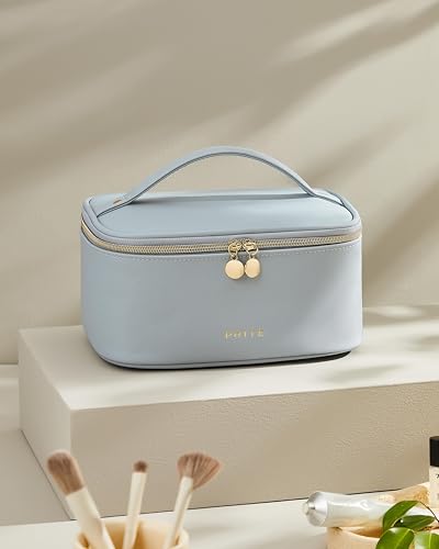 Prite Makeup Bag, Large Capacity Portable Travel Cosmetic Bag, Waterproof Makeup Organizer for Women with Handle and Divider (001 Blue) - color: 001 Blue