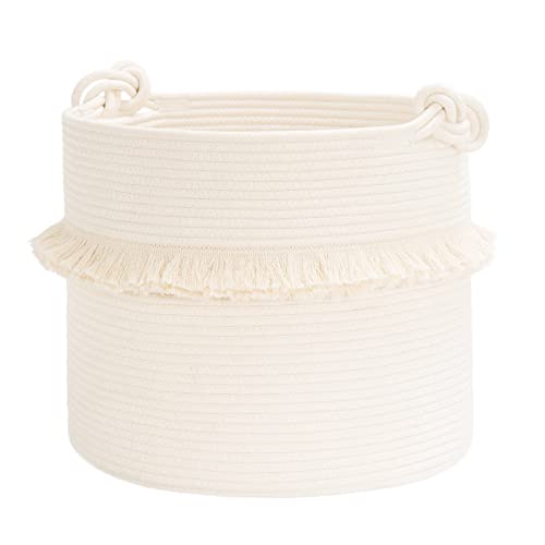 CherryNow Large Woven Storage Baskets – 16'' x 13'' Cotton Rope Decorative Hamper for Nursery, Toys, Blankets, and Laundry, Cute Tassel Nursery Decor - Home Storage Container Off-white - color: Off-white, size: 40L (16"W x 13"H)
