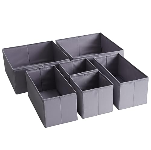 TYEERS Drawer Organizers, Durable Fabric, Washable, with Base Support Boards, Small Storage Boxes for Bathroom, Closet, Dresser, Set of 6, Dark Grey - color: Dark Grey, size: S+M+L (Set of 6)