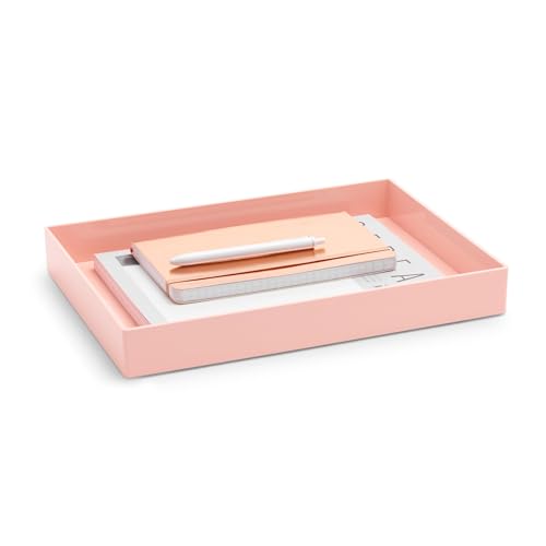 Poppin Stackable Large Accessory Tray - Modular Lacquer Desk Trays for Office Organization, Color-Coordinated Office Supplies for Desk, Paper Trays (Blush Pink, Large Accessory) - color: Blush Pink, size: 13.8" x 9.8" x 1.8"