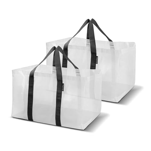 CleverMade Frakta Basket Reusable Grocery Tote - 76L - Pack of 2 - Transparent - Collapsible Storage Shopping Organizer - Heavy Duty Utility Bag Home - color: Transparent, size: 76L