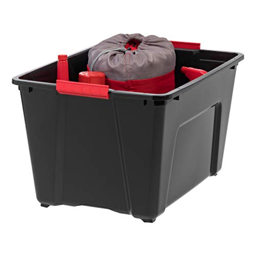 IRIS USA 54 QT Plastic Storage Box with Lid and Latches - 6 Pack - BPA-Free, Garage Organizing Solution, Durable Nestable Stackable Containers, Secure Pull Handle - Black - size: 54 Qt, style: 6 Pack