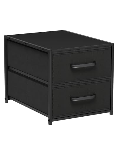 Homsorout Stackable Storage Drawers - 2 Tier Closet Organizer with Metal Frame and Handles, Fabric Dresser with Collapsible Bins for Bedroom, Dorm, Office, Black, 1 Pack - color: Black, size: 15.7 Inch. - 1 Pack