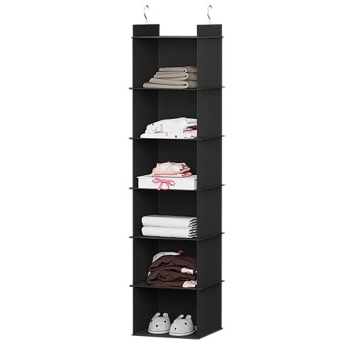 YOUDENOVA Hanging Closet Organizer, 6-Shelf Closet Hanging Storage Shelves, Black - color: Black, size: 6-Tier