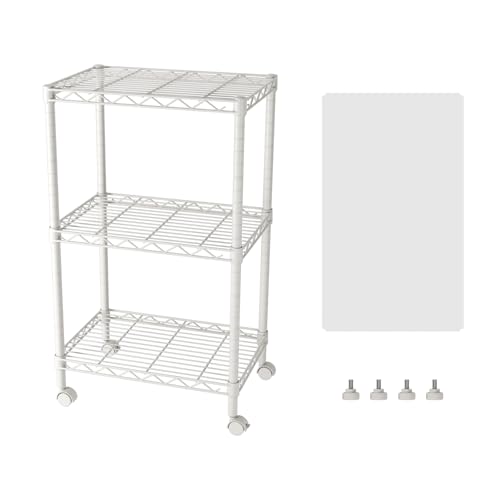 SINGAYE 3 Small Shelves Storage Shelf Wire Shelving Unit Metal Shelf Adjustable Organizers Storage Shelving with Wheels for Bathroom Laundry Room Kitchen Pantry11.5”D x 17.5”W x 30.5”H White - color: White, size: 3Tier/11.5"D X 17.5"W X 30.5"H