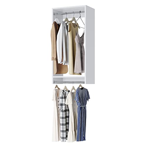 Double Hanging Closet Unit - Modular Corner Closet System With Hanging & Shelves (White, 33 inches Wide) - color: White, size: 33" Wide