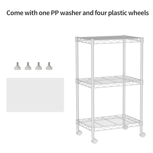 Golpart Small 3 Tier Shelves Storage Wire Shelving Unit Metal Shelf Adjustable Organizers Storage Shelving with Wheels for Bathroom Laundry Room Kitchen Pantry12”D x 18”W x 30.7”H White - color: White, size: 3 shelves (12 "D X 18 "W X 30.7 "H)