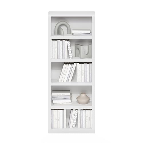 Furinno Rail 5-Tier Open Shelf Bookcase with Classic Style Edges, White - color: White, size: 5-Tier, 10 x 24.6 x 63.5