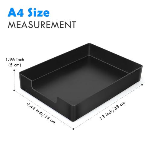 Letter-Size Tray, 2PCS Plastic Stackable A4 Paper Tray, Desk Drawer Organizer, Multi-use Large Storage Basket for Office Home Supplies,13 x 9.6 inch - color: Black 2pcs
