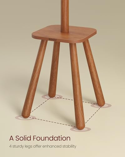 VASAGLE Coat Rack, Free Standing Coat Stand, Hall Coat Tree with 8 Hooks and Storage Shelf, 69.2 Inch Tall, for Coats, Hats, Bags, for Entryway, Hallway, Bedroom, Caramel Brown URCR033K01 - color: Caramel Brown, style: round tray