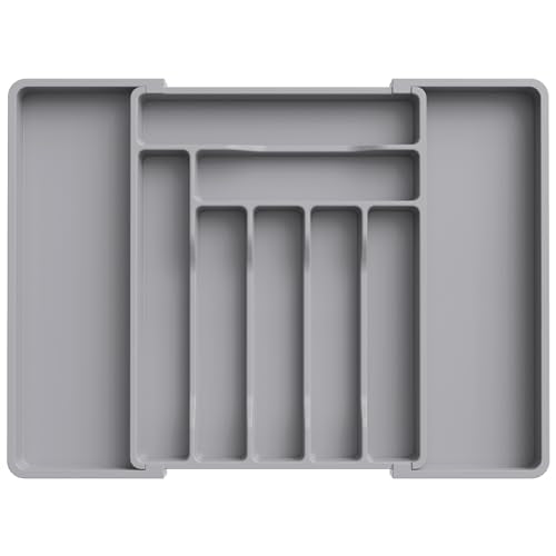 Lifewit Utensil Organizer for Kitchen Drawer, Expandable Cooking Silverware Tray, Adjustable Cutlery Flatware Holder, Plastic Spatula Tools Storage Divider, 13-22.4 x 15", Gray - color: Gray, size: XL (13-22.4"W × 15"D )