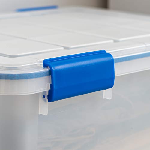 IRIS USA WeatherPro 27 Qt Storage Bins with Lids, 3 Pack, BPA-Free Plastic Gasket Box with Tight Latch and Seal, Stackable Nestable Tote Tub - Clear/Blue - size: 27 Qt. - 3 Pack
